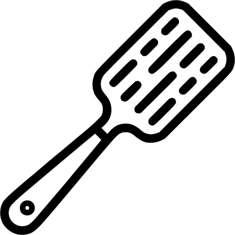 Kitchen spatula with long holes doodle icon. Simple minimalistic symbol in black on white background vector