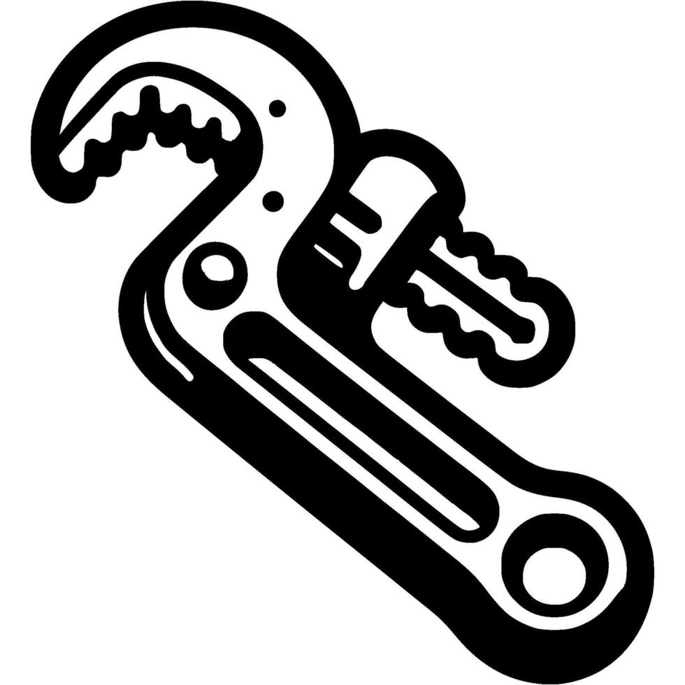 Technical service support in monochrome. Adjustable wrench. Simple minimalistic in black ink drawing on white background vector