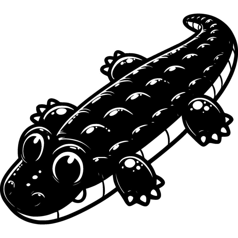 Inflatable swimming mattress in crocodile shape in monochrome. Safe children holiday on beach with inflatable alligator. Simple minimalistic in black ink drawing on white background vector