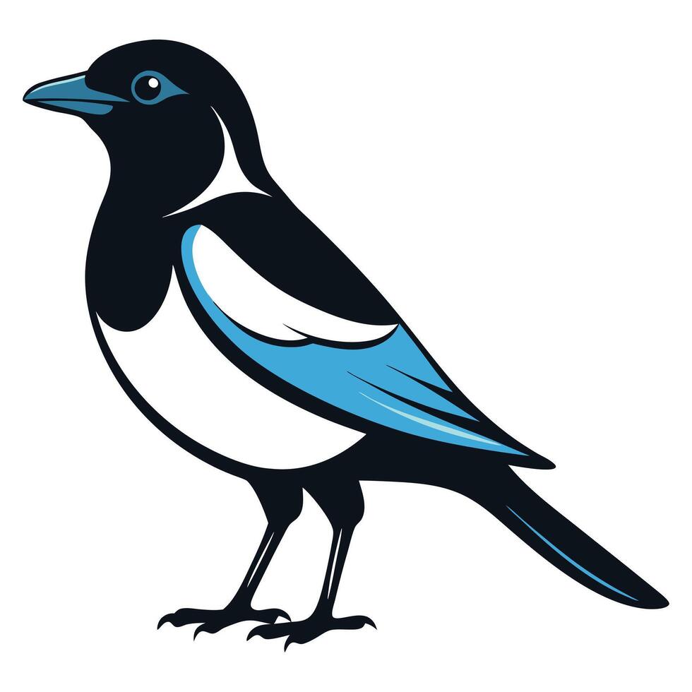 Magpie bird black and white Silhouette Art. Oriental magpie robin bird design on white background. Easy editable layered illustration. Wild Animals. vector