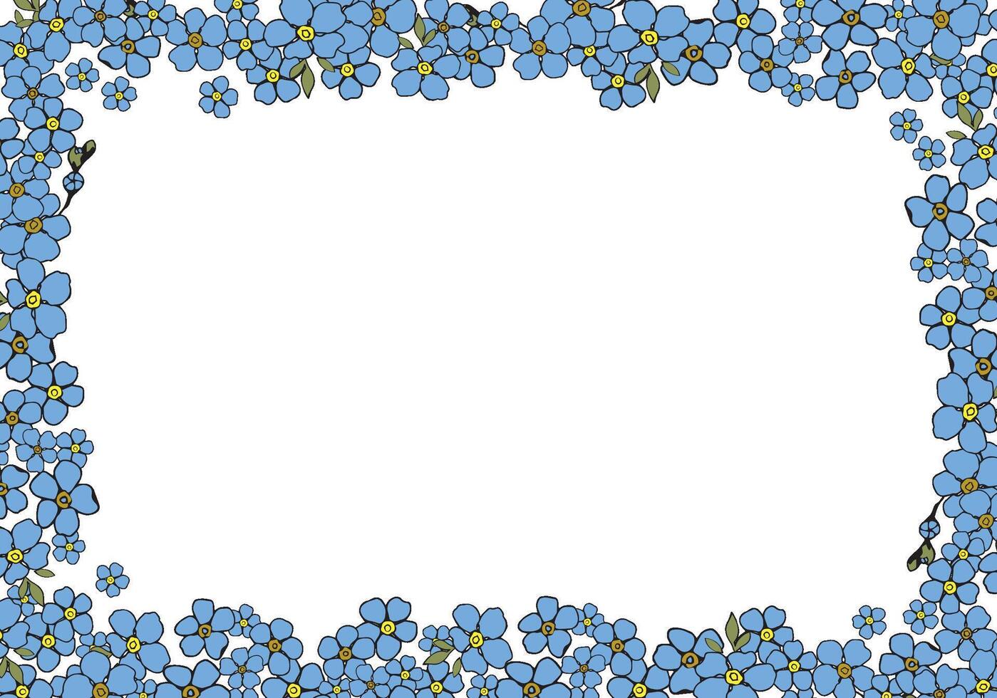 A blue frame with flowers for card or invite. Spring forget me not floral background vector