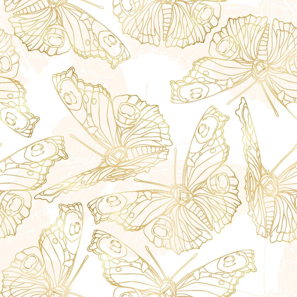 Butterfly seamless pattern Golden foil vector