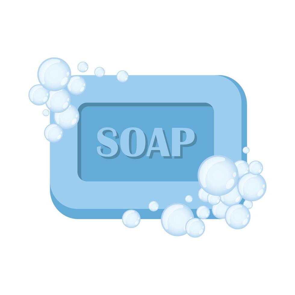 Bar of soap with foam icon in flat style. Cosmetic product for hygienic illustration on isolated background. Toiletries sign business concept. vector
