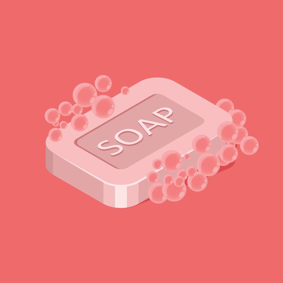 Bar of soap with foam icon in flat style. Cosmetic product for hygienic illustration on isolated background. Toiletries sign business concept. vector