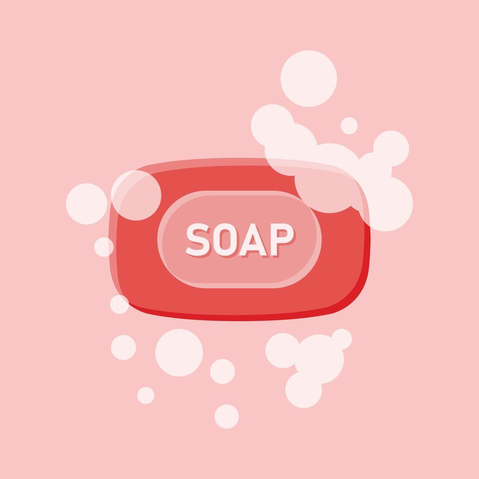 Bar of soap with foam icon in flat style. Cosmetic product for hygienic illustration on isolated background. Toiletries sign business concept. vector