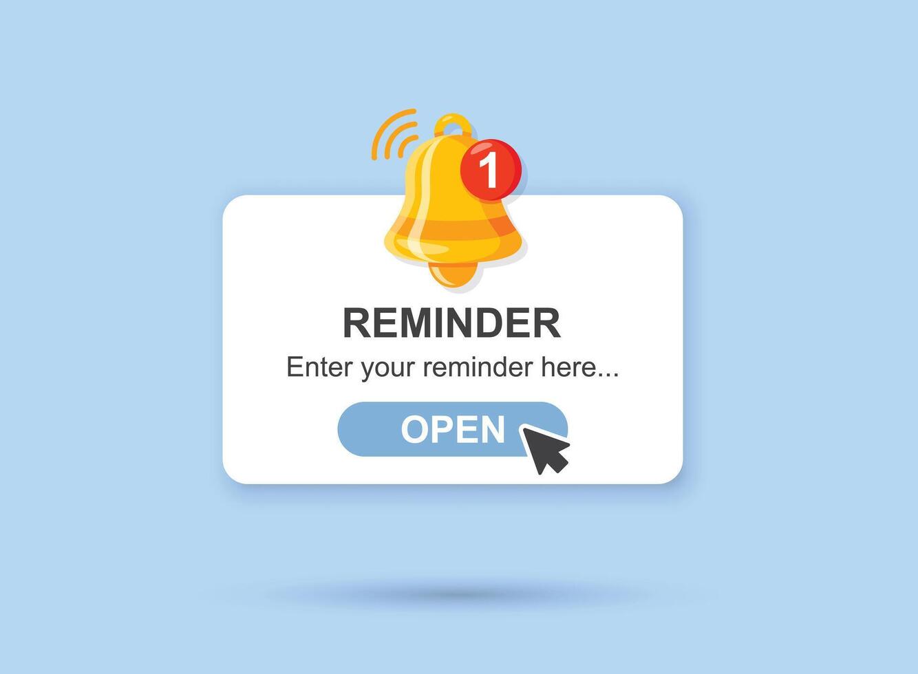 Reminder notifications page with alert bell icon in flat style. Event notice message illustration on isolated background. Announcement notice sign business concept. vector