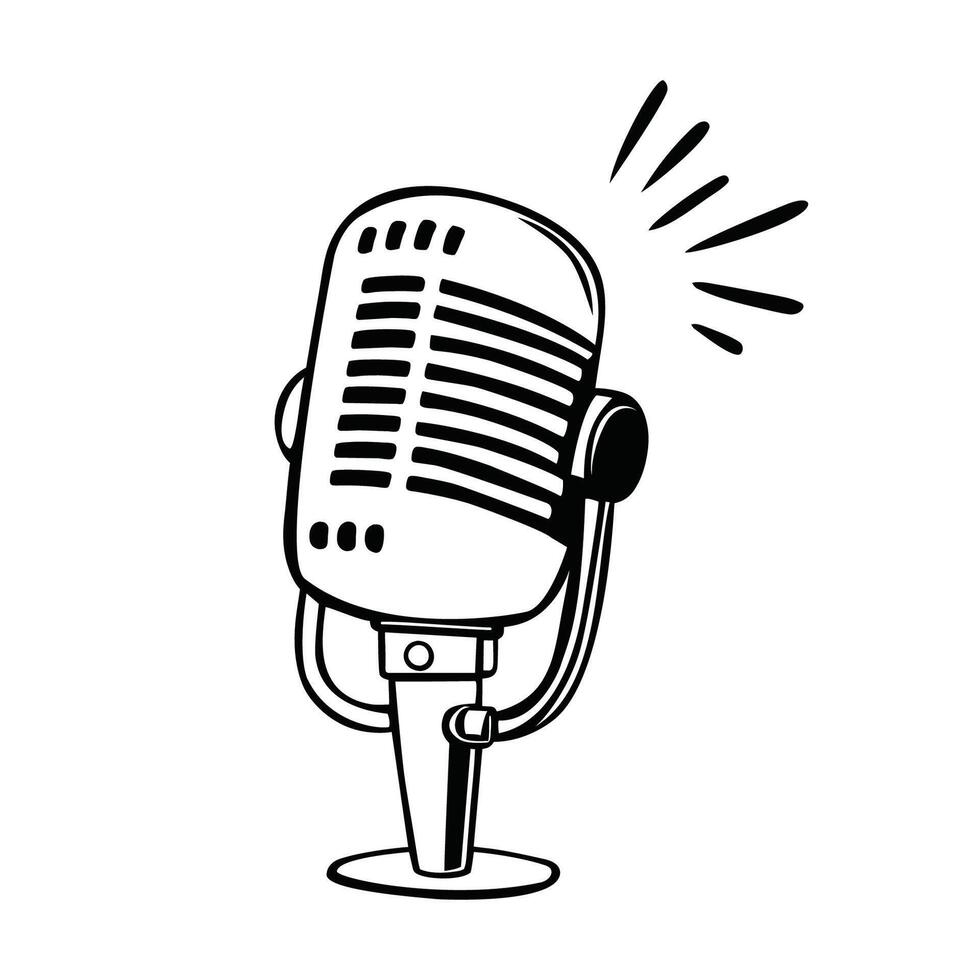 Old retro microphone symbol black and white on a white background. vector