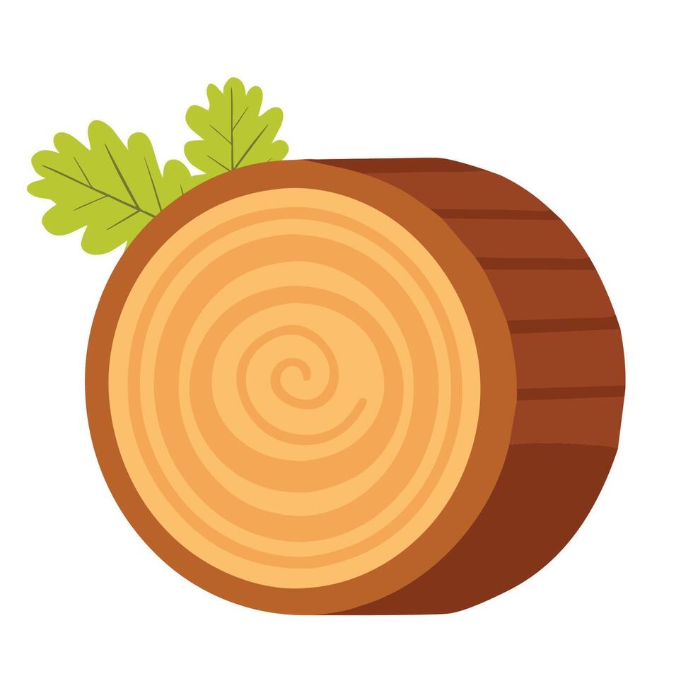 Round tree trunk cut, sawn pine or oak slice. Saw cut timber, wood. Brown wooden texture with tree rings. Hand drawn sketch. illustration vector