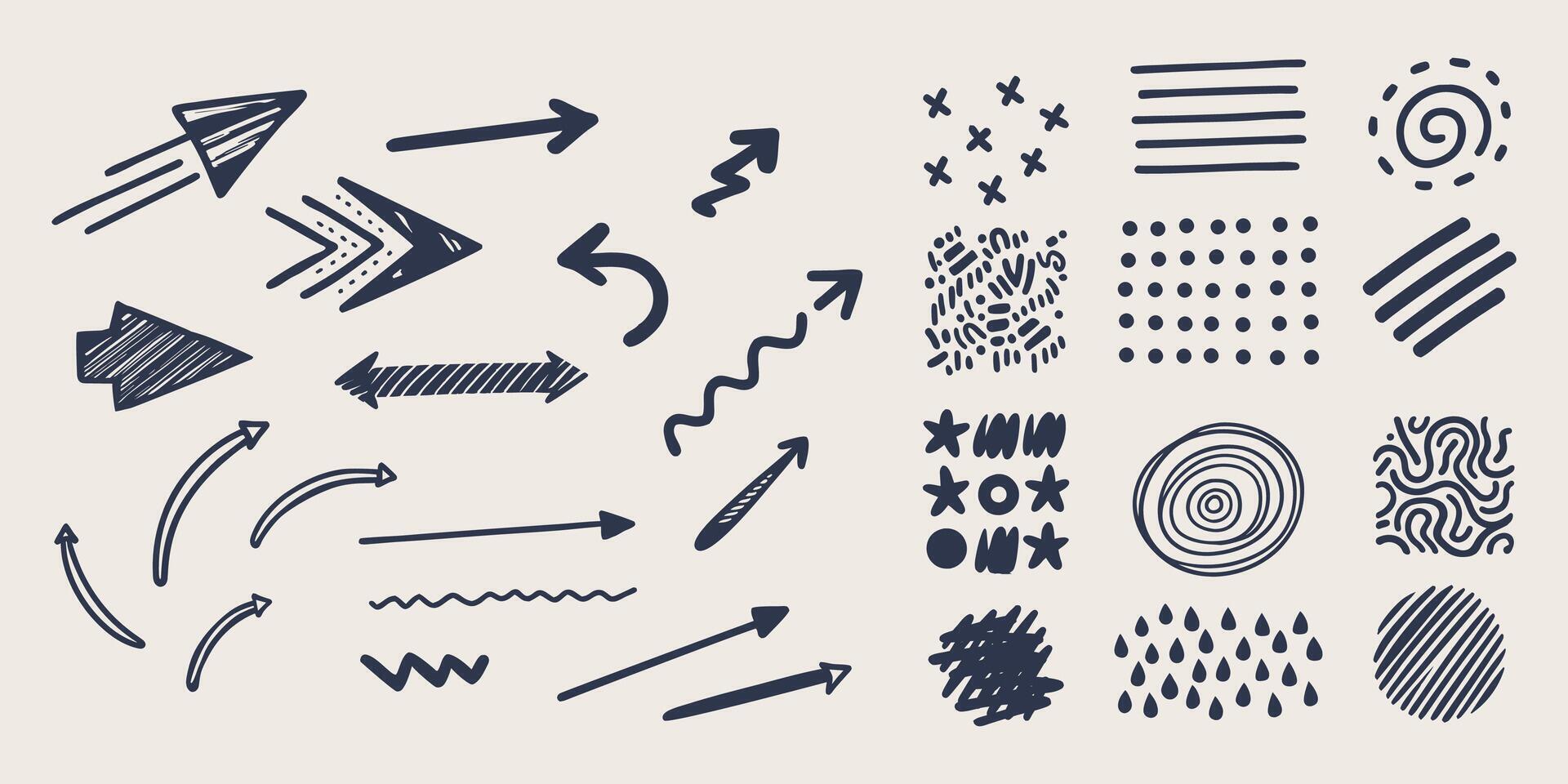 Arrow doodle. Abstract line pencil colorful isolated elements for presentation, brush curve icon, spiral hand texture, cartoon twist, grunge sketch square stroke, sign simple. garish art vector