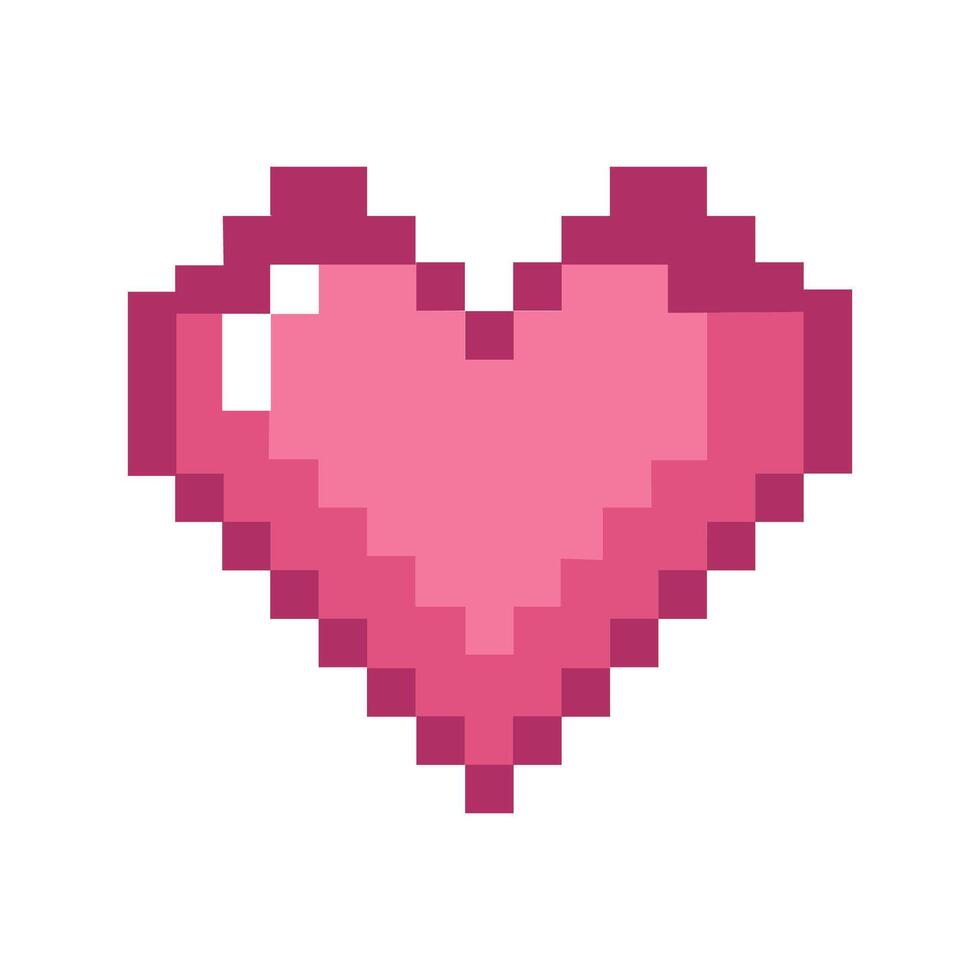 Pixel heart icon isolated on white background. 8 bit illustration. vector