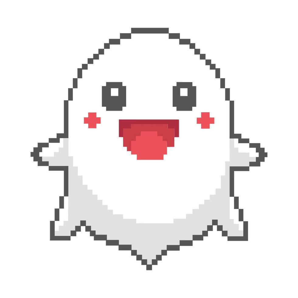 Pixel ghost isolated on white background. 8 bit pixel art illustration. vector