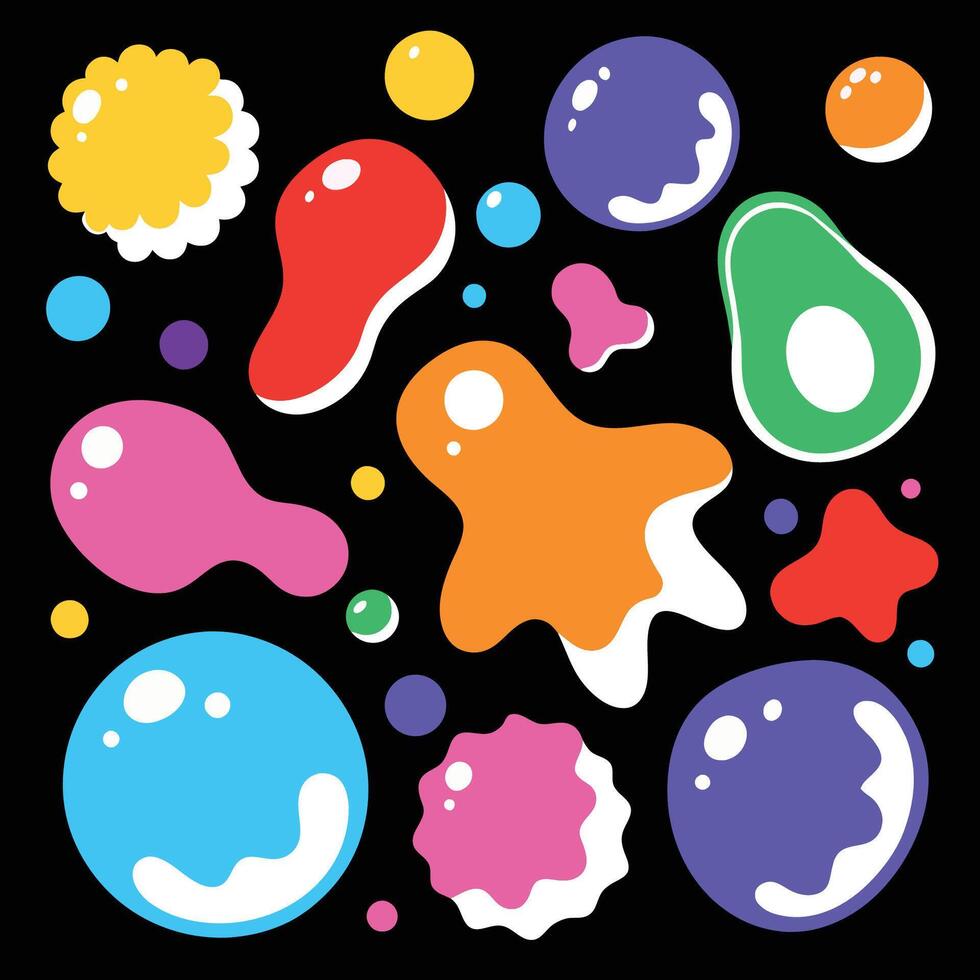 Abstract shapes sticker pack. Groovy funky flower, bubble, star, loop, waves in trendy retro 90s 00s cartoon style. illustration with design elements. vector