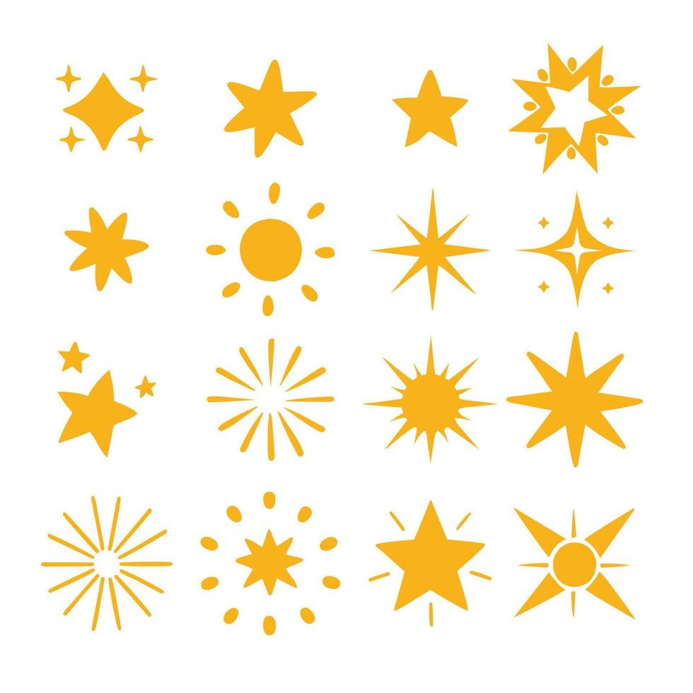 Set of star shapes. Yellow sparkles set. Templates for design, posters, projects, banners, logo, and business cards vector