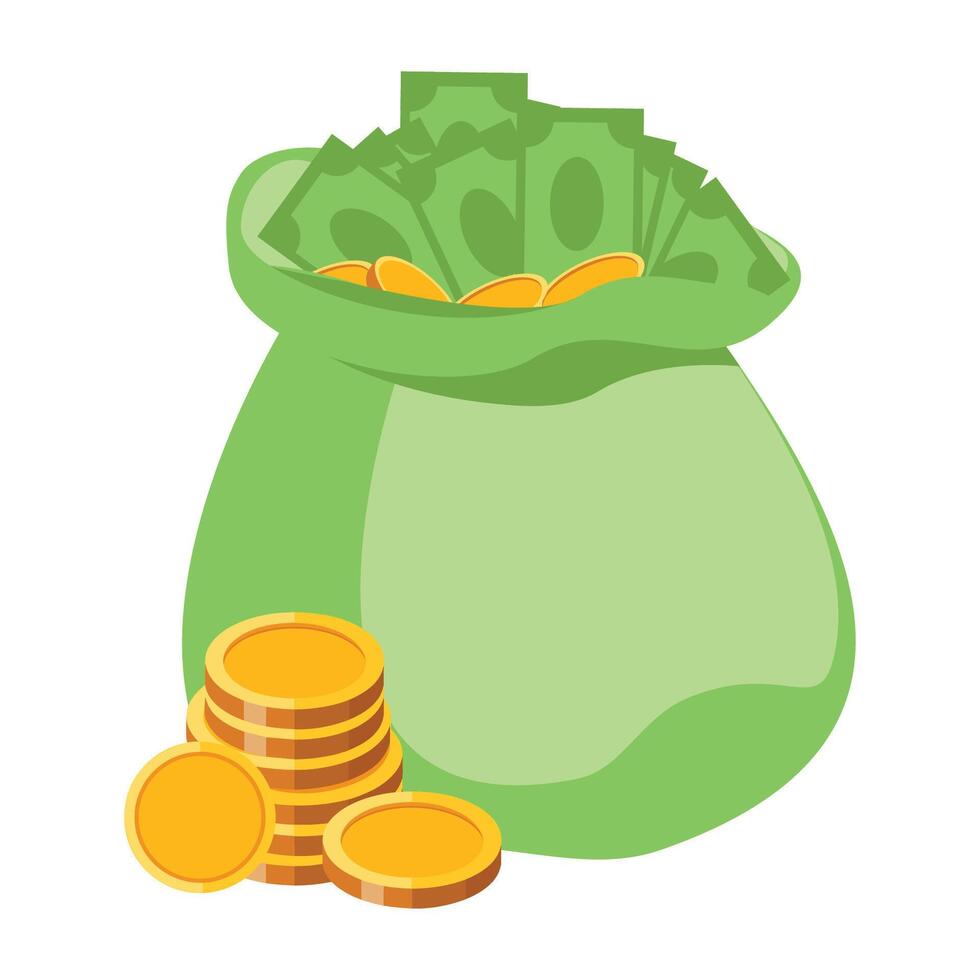 Money bag with banknotes. Symbol of wealth, success and good luck. Bank and Finance. vector