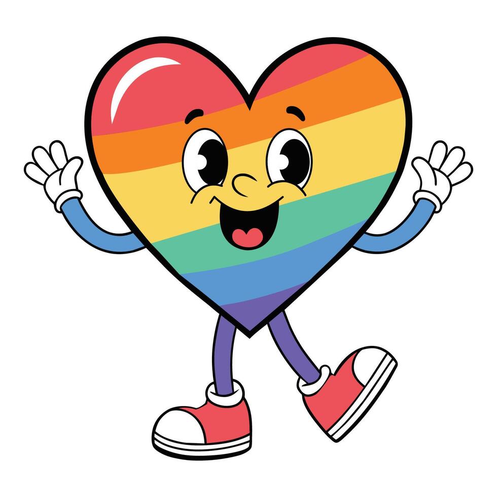 Groovy lgbt heart characters isolated on white background. LGBT Pride Month. vector