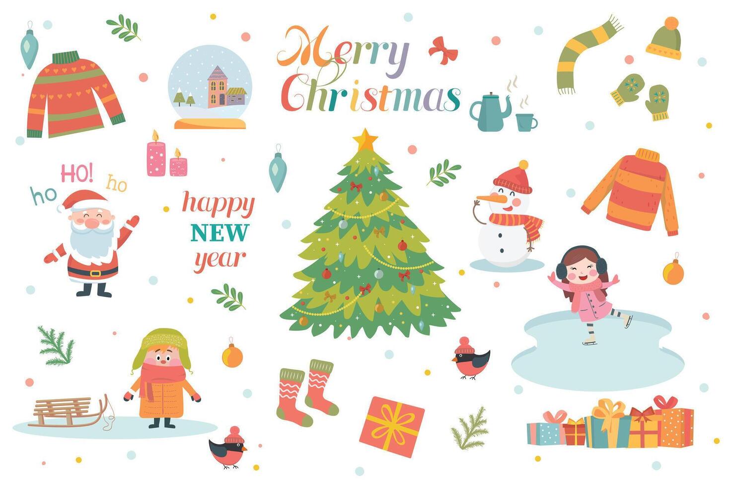 set of Christmas elements. New Year. Christmas decorations and elements. vector