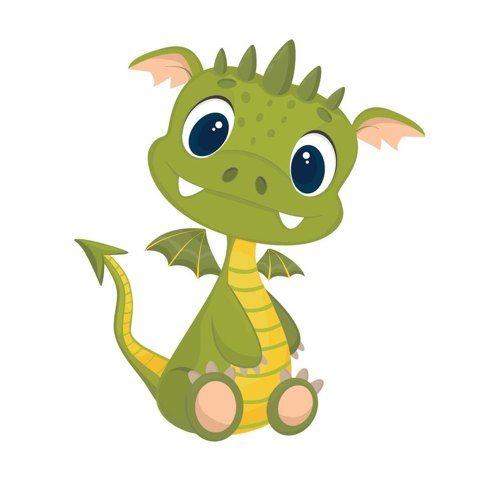 Cute little green dragon. Dragon set. Symbol of the year, on a white background. Surprise. A gift for Christmas. Isolated illustration vector