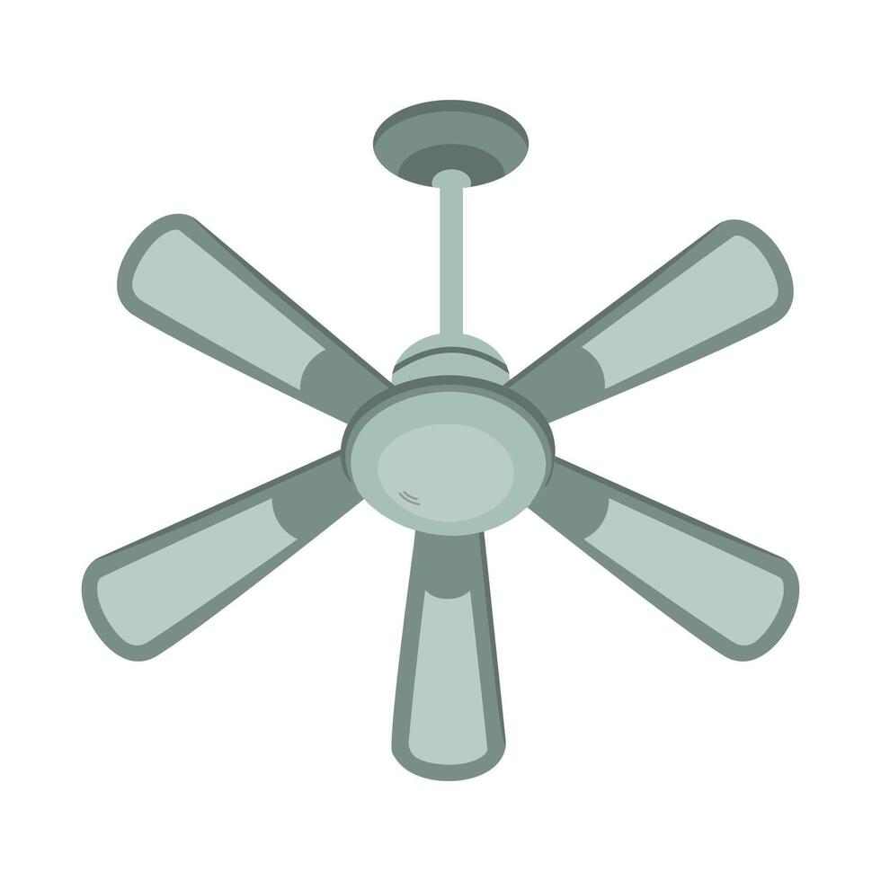 Ceiling fan flat illustration. Summer hot air cooling tool isolated on white background. vector