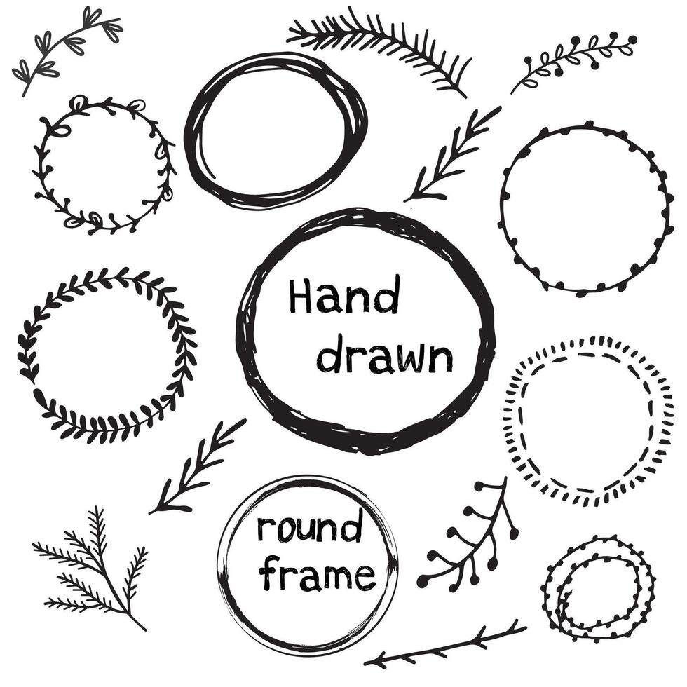 Set of hand drawn branches. Ink illustration. vector