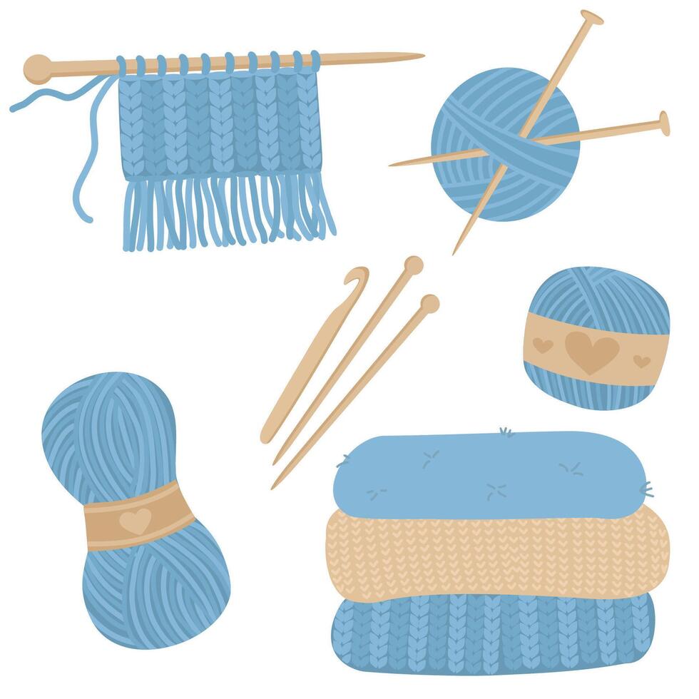 set of knitting accessories. Knitting needles, ball of yarn and knitting needles. vector