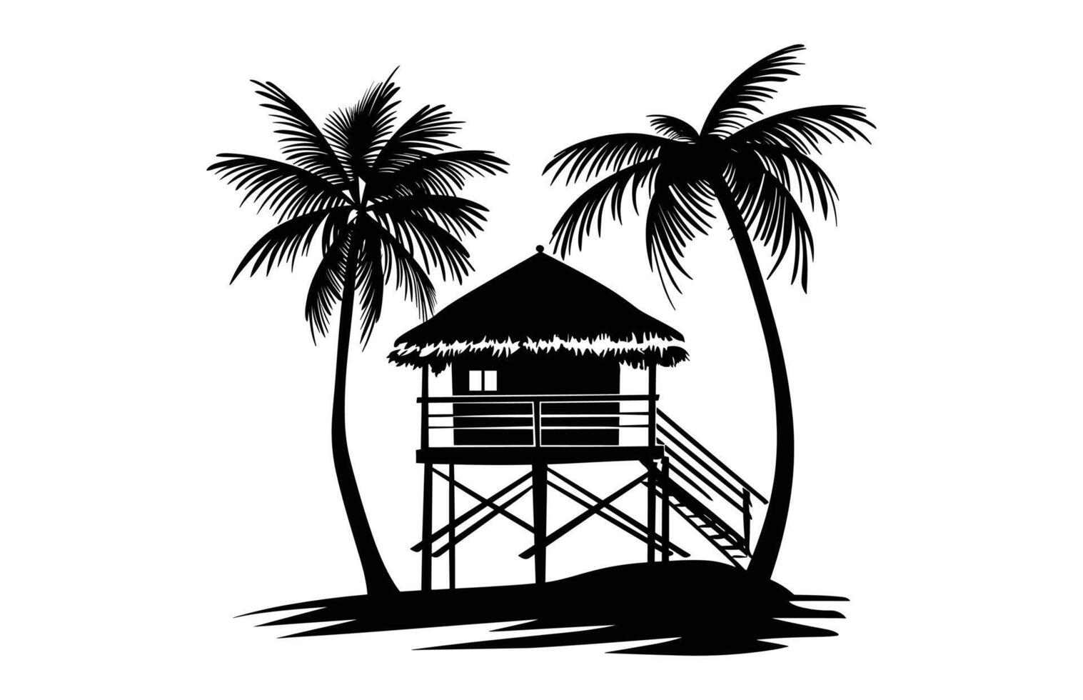Beach Cabana Palm Tree Silhouette Clipart vector