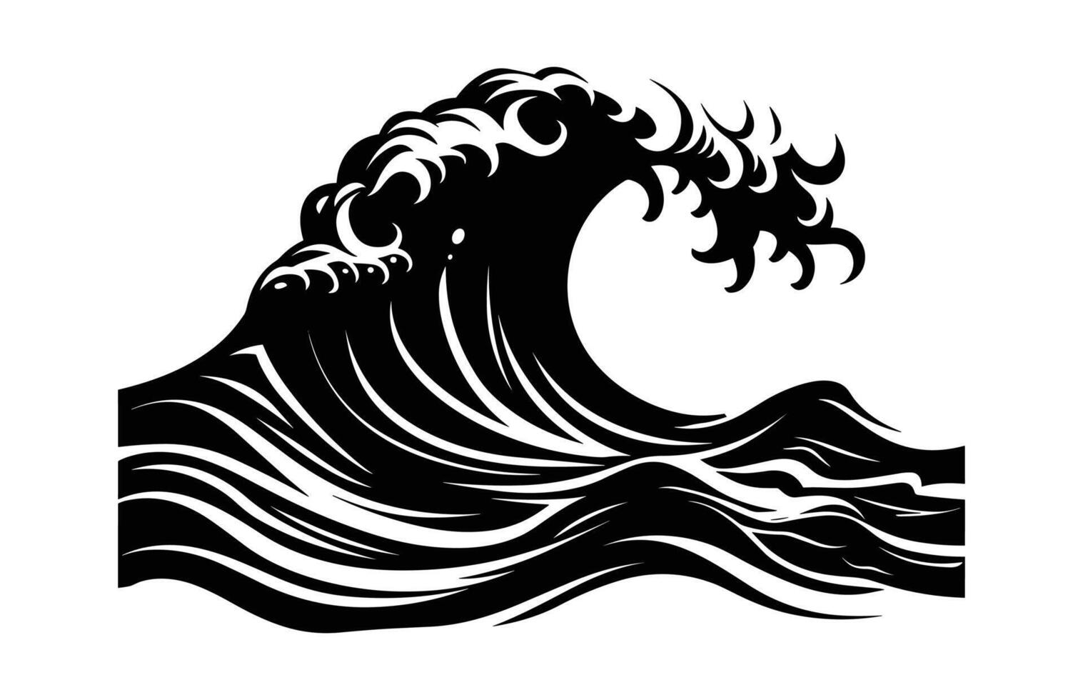Sea Wave Silhouette black Clipart isolated on a white background vector