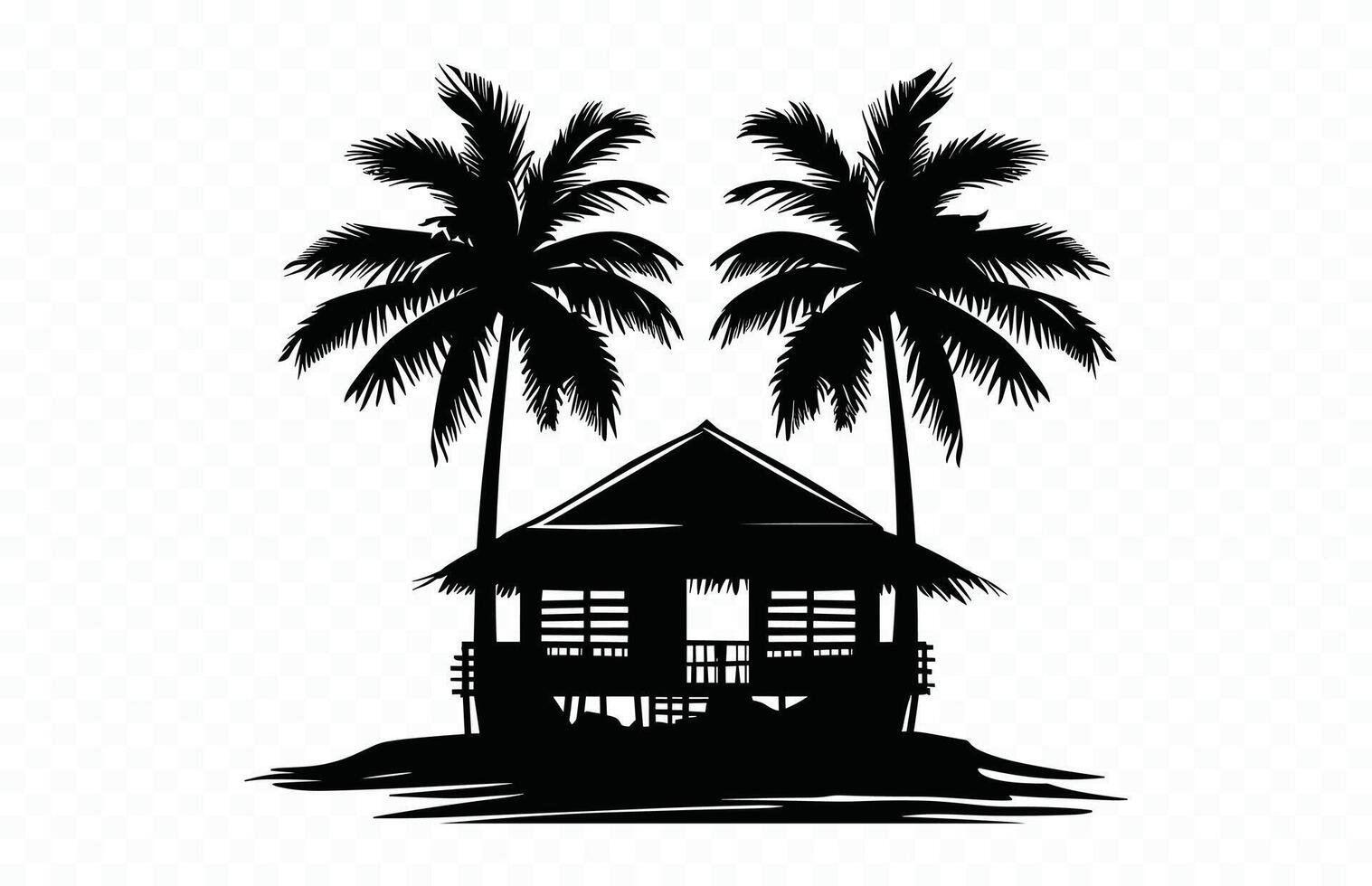 Beach Shack Silhouette Clip art isolated on a white background vector