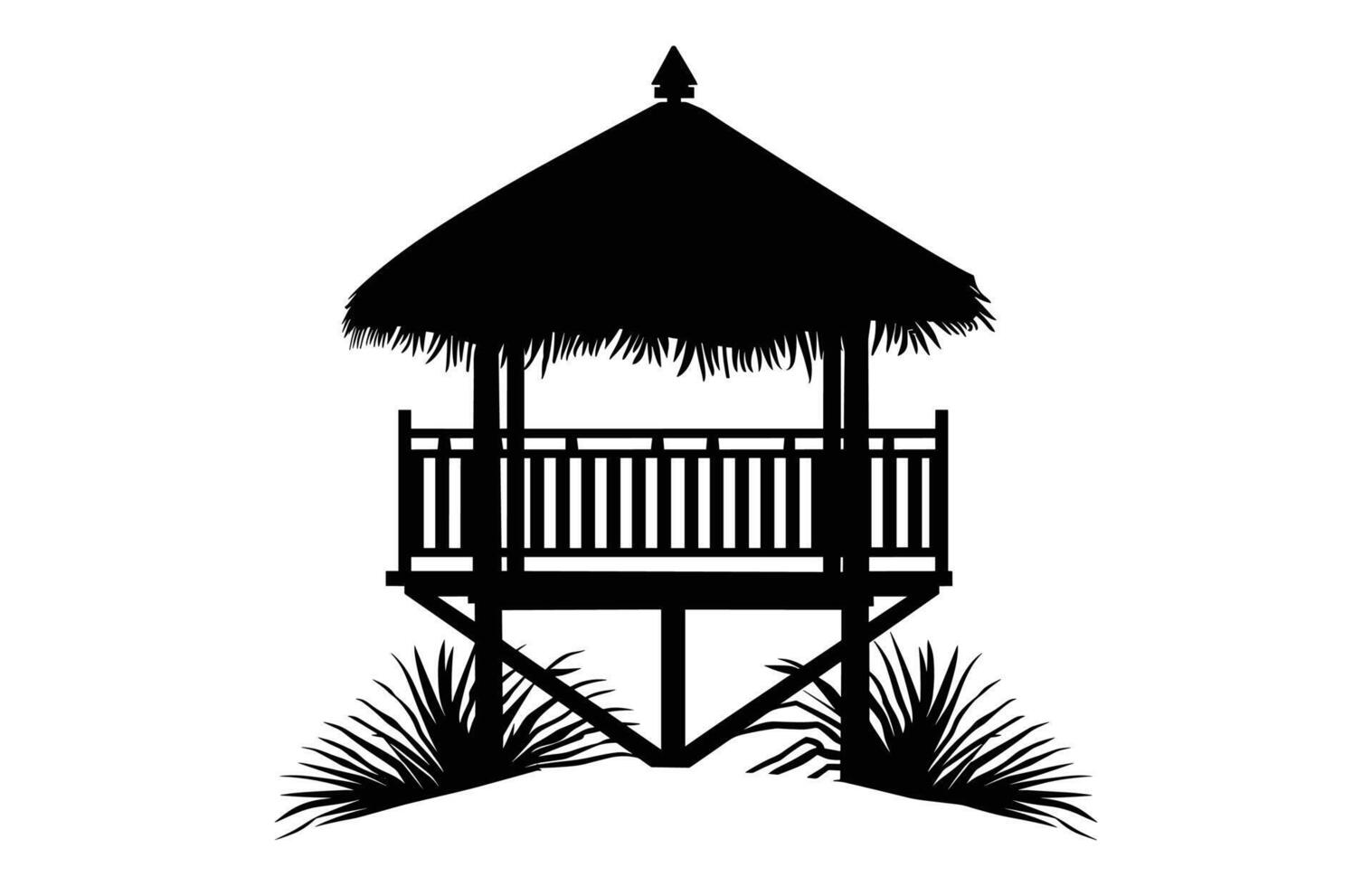 Summer Beach Cabana black Silhouette Clipart vector