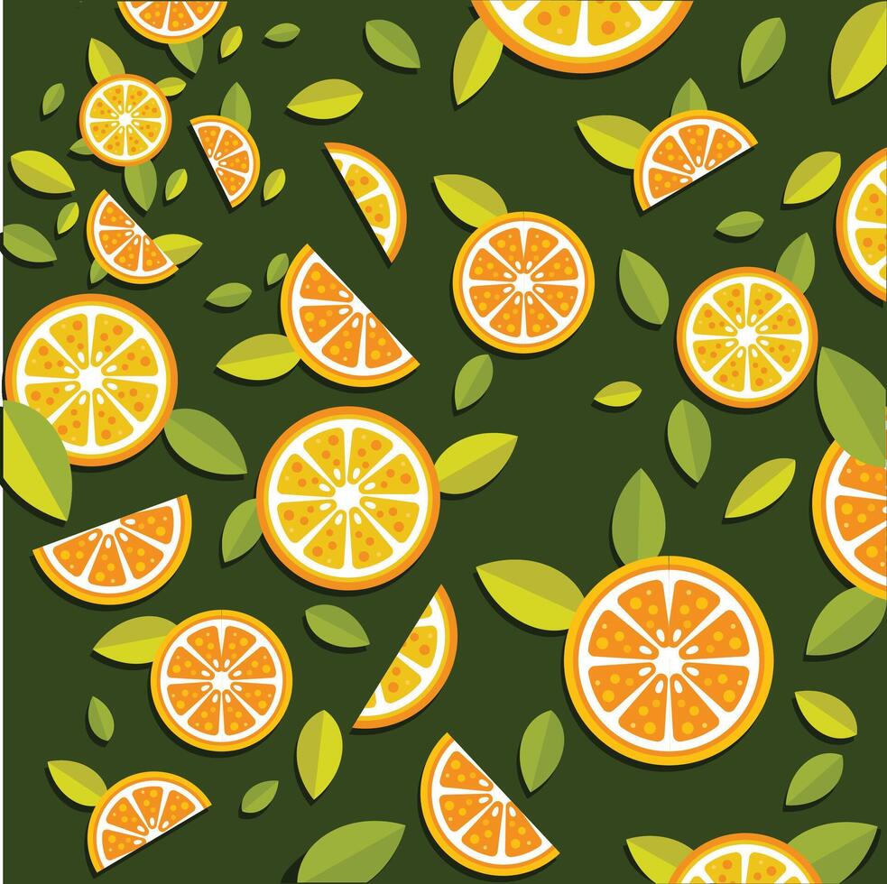 Fresh juicy lemon, Orange cutting slices with Green leaves. vector