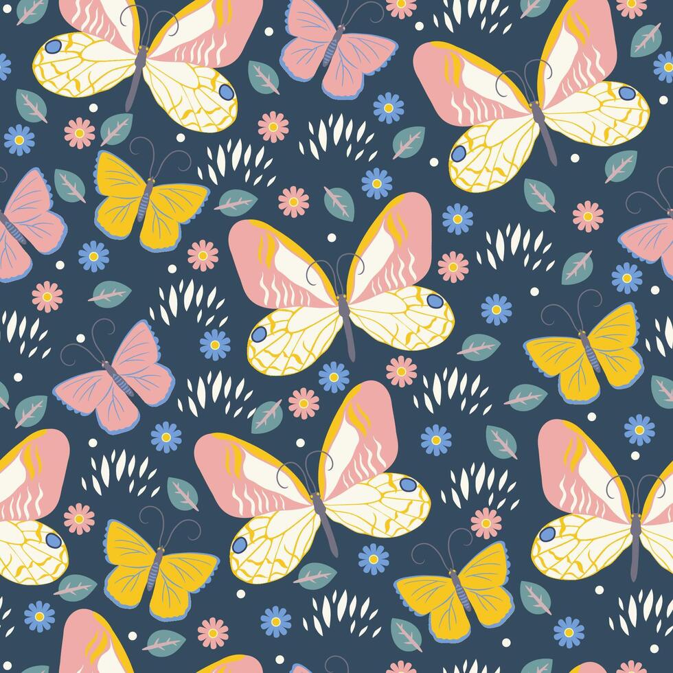 Seamless pattern with butterflies and flowers. graphics. vector