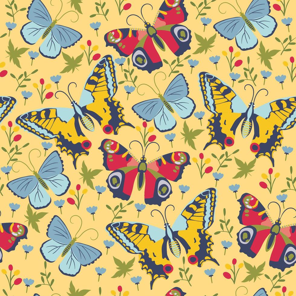 Seamless pattern with butterflies and flowers. graphics. vector
