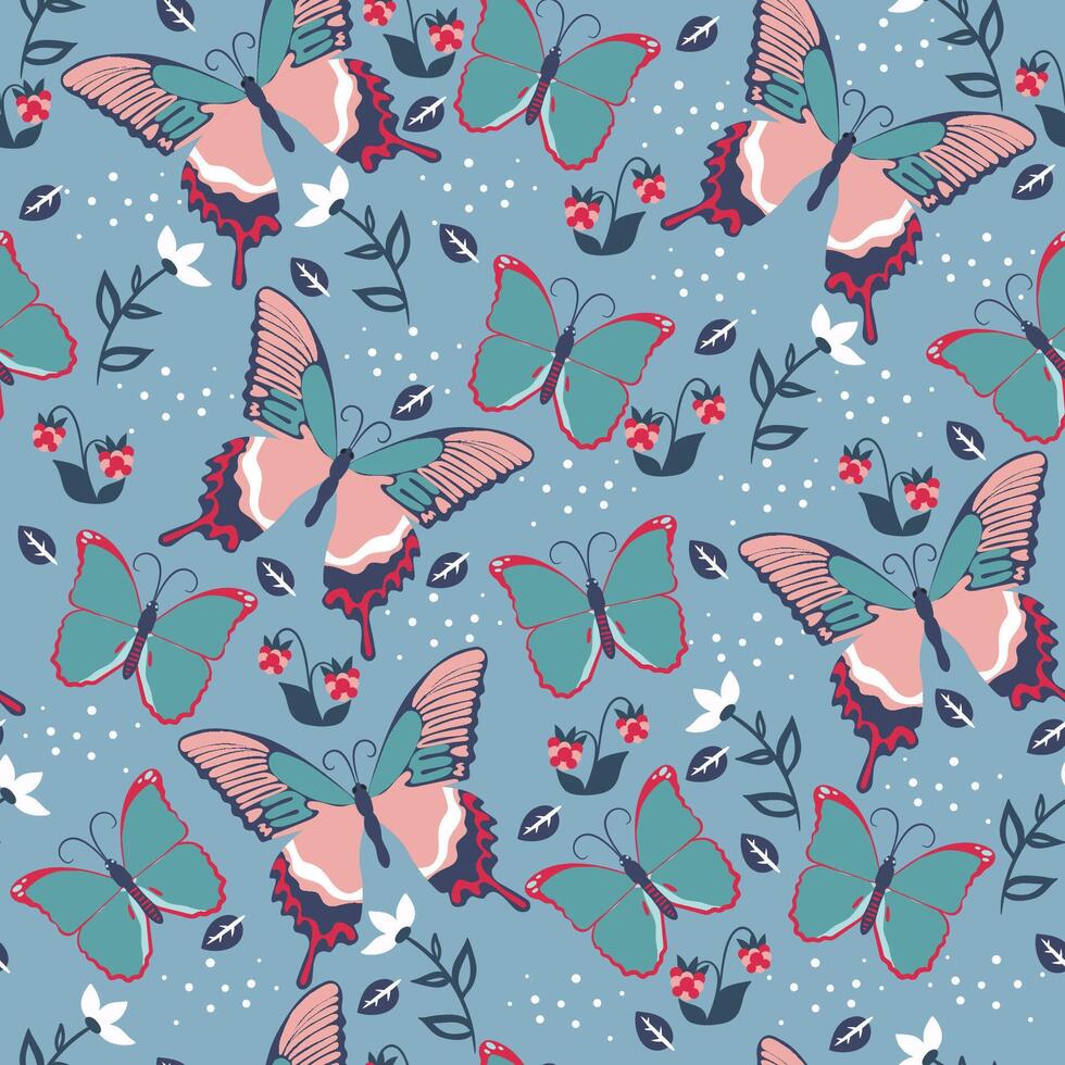 Seamless pattern with butterflies and flowers. graphics. vector