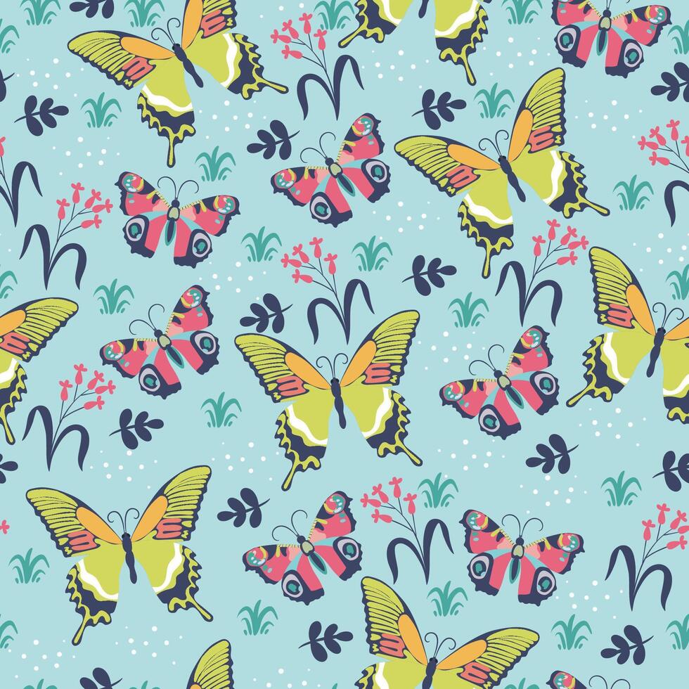 Seamless pattern with butterflies and flowers. graphics. vector