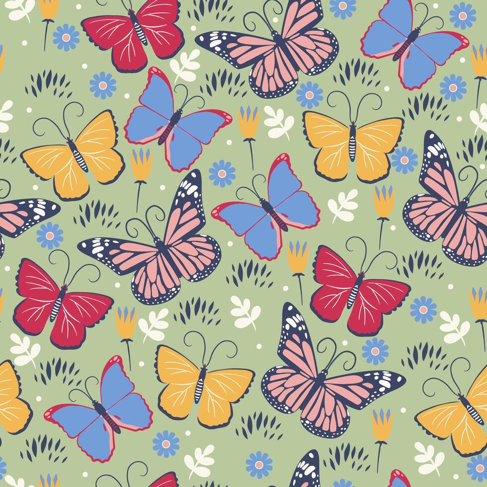Seamless pattern with butterflies and flowers. graphics. vector