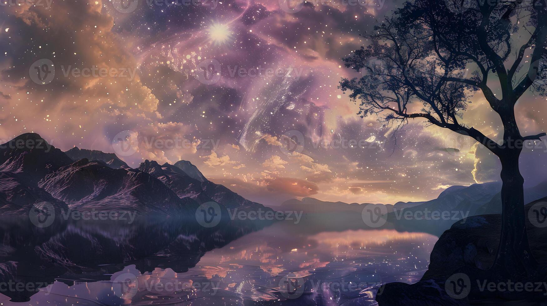 Stardust Dreamscape A Serene and Ethereal Cosmic Landscape photo