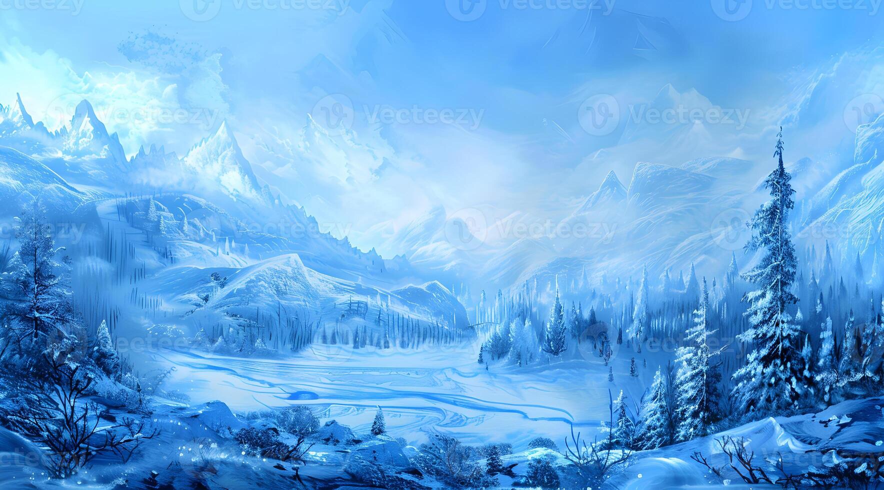 Frozen Symphony A Winter Landscape in Shades of Blue photo