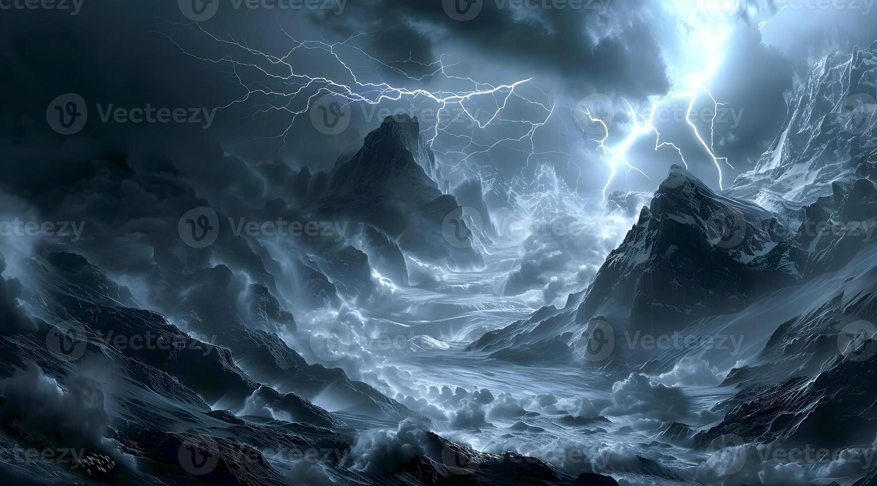 Storm's Fury A Dramatic Landscape of Lightning and Darkness photo