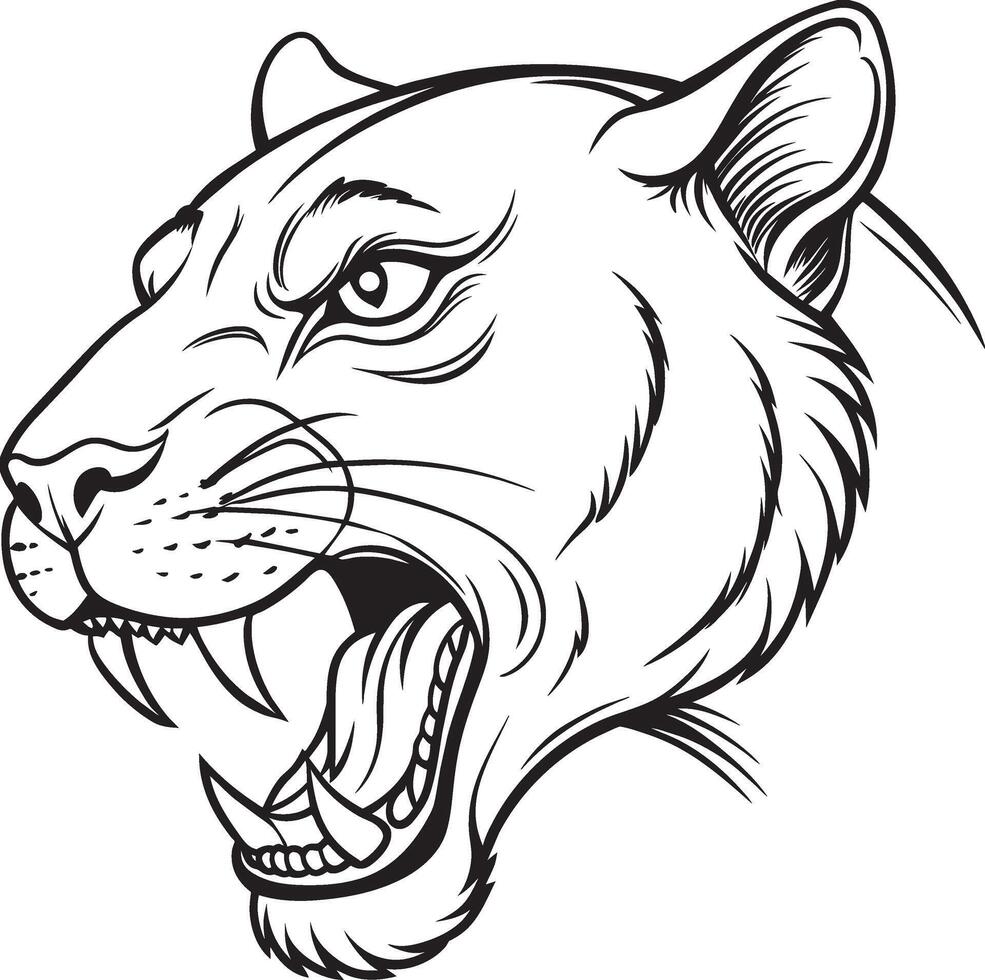 panther angry head, side view Black And White 46923145 Vector Art at