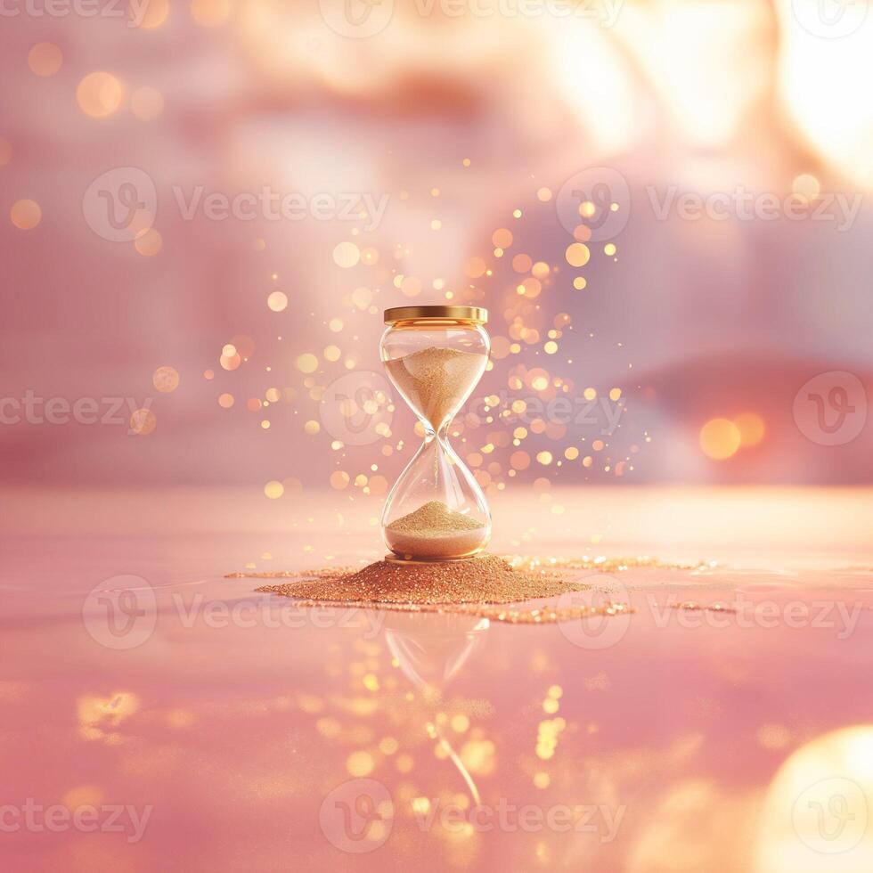 Hourglass on Pink Glitter Background photo