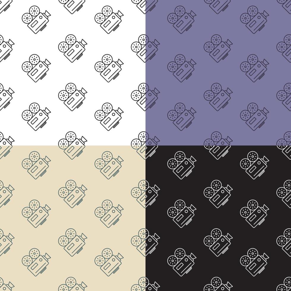 set of seamless patterns with old camcorder. Filming movie on retro instrument. Ornament for decoration and printing on fabric. Design element. vector