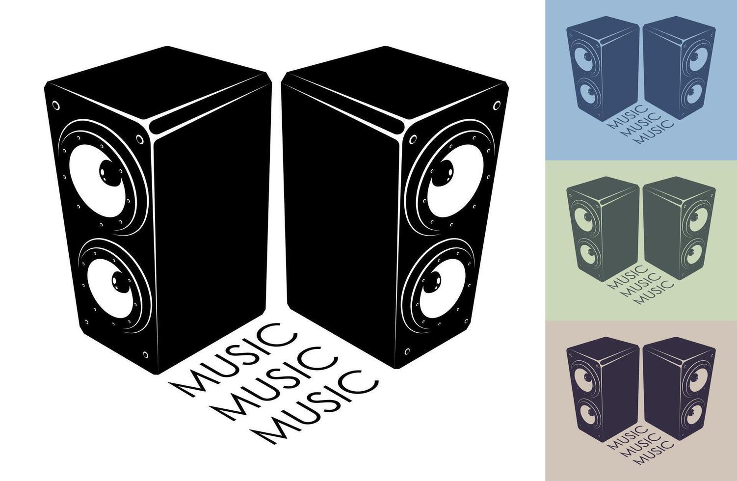 Isometric monochrome musical speakers for playing music. Disco equipment. Black and white isolated on white background vector