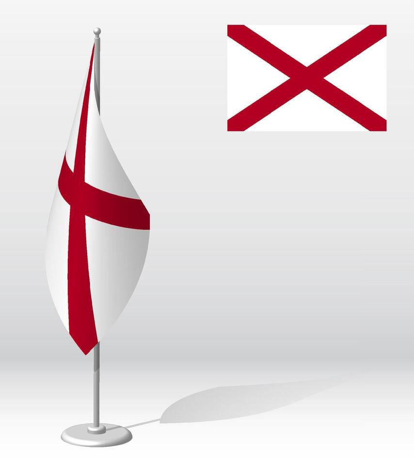 flag of american state of ALABAMA on flagpole for registration of solemn event. Day of state of ALABAMA. Realistic 3D on white vector