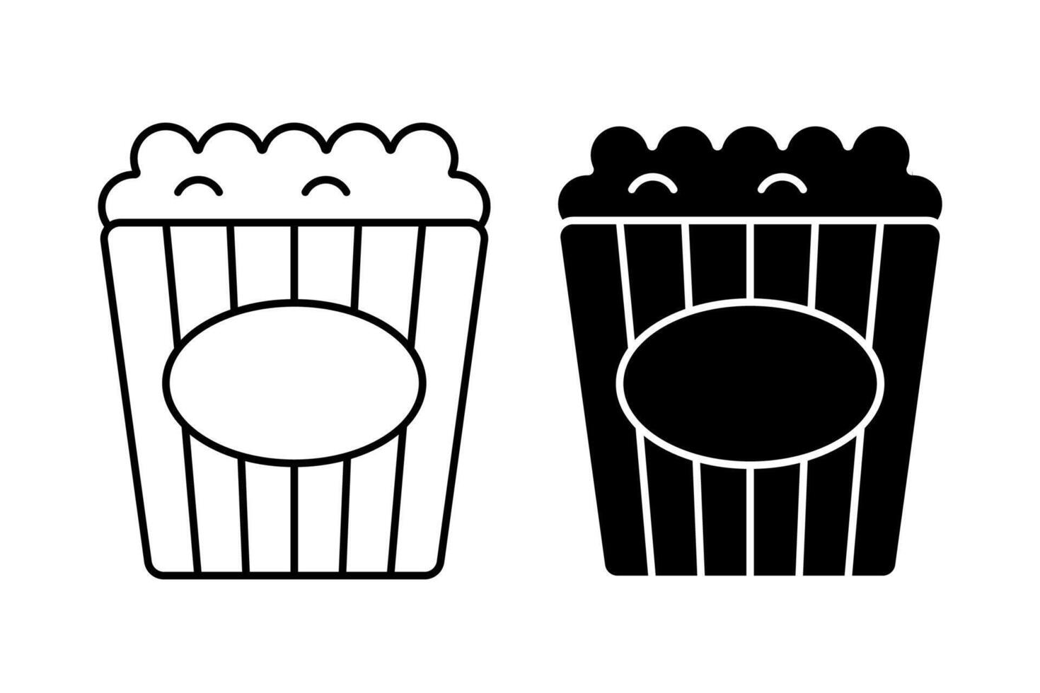 Linear icon. Packet of popcorn, bucket of airy dessert. Leisure at cinema. Simple black and white isolated on white background vector