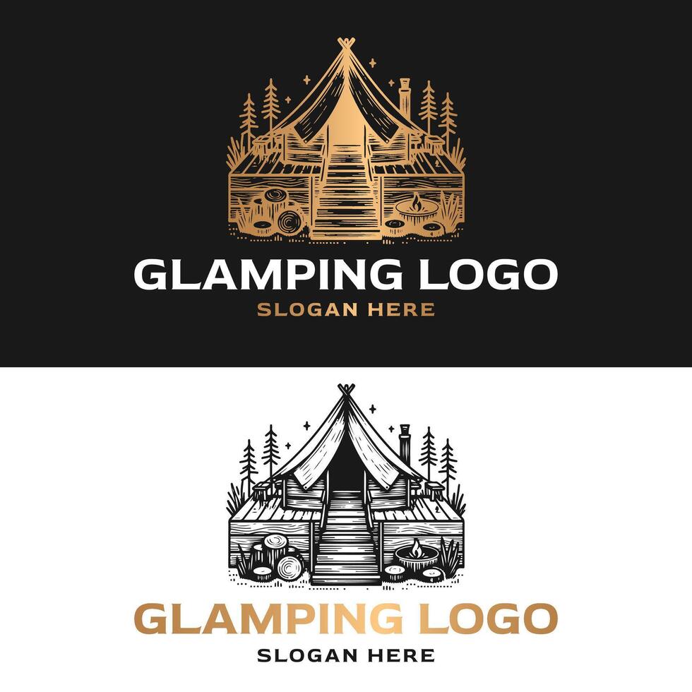 luxury vintage logo illustration of glamping resort vector