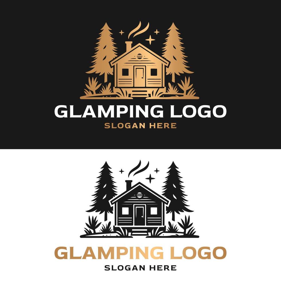 luxury vintage logo illustration of glamping resort vector