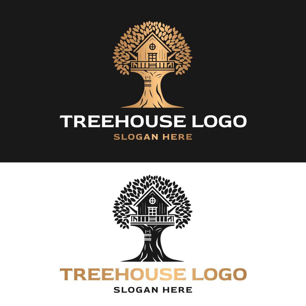 luxury vintage logo illustration of treehouse vector