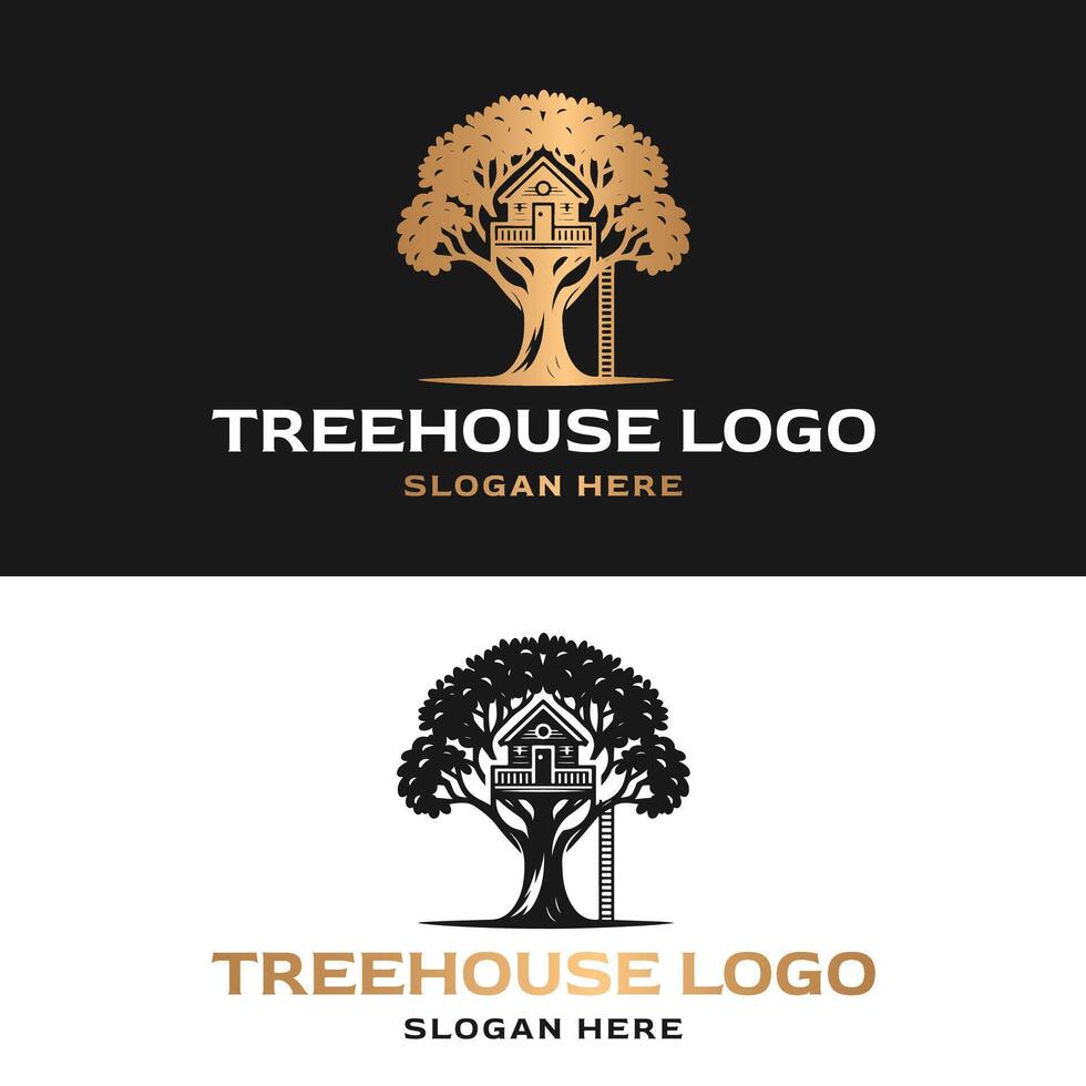luxury vintage logo illustration of treehouse vector