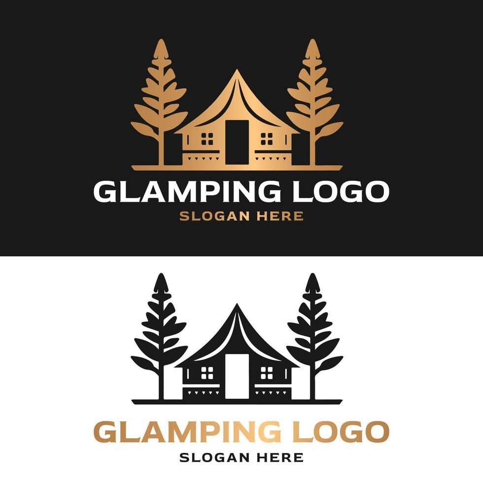 luxury vintage logo illustration of glamping resort vector