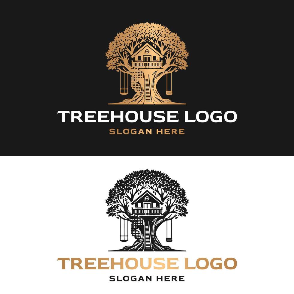 luxury vintage logo illustration of treehouse vector