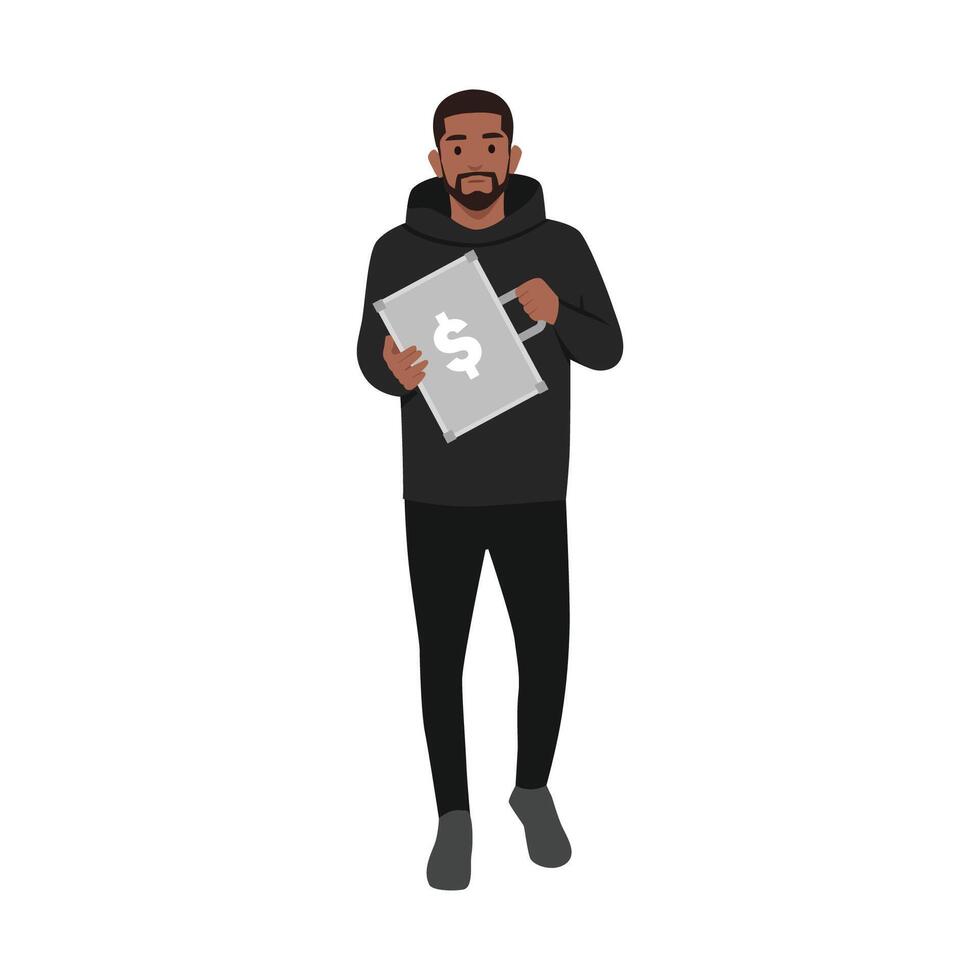 Man with suitcase full of money. vector